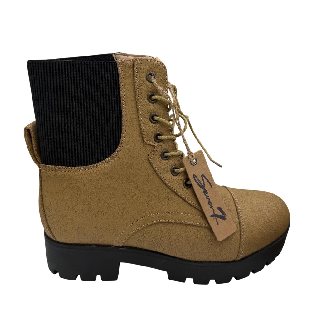 Seven7 Jadon Boots Womens Size 9 Tan Combat Ankle Lace Up Lug Sole Booties